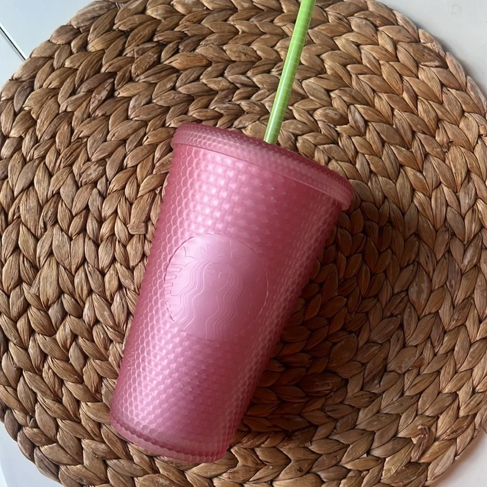 Starbucks Pink Textured Tumbler with Green Straw
